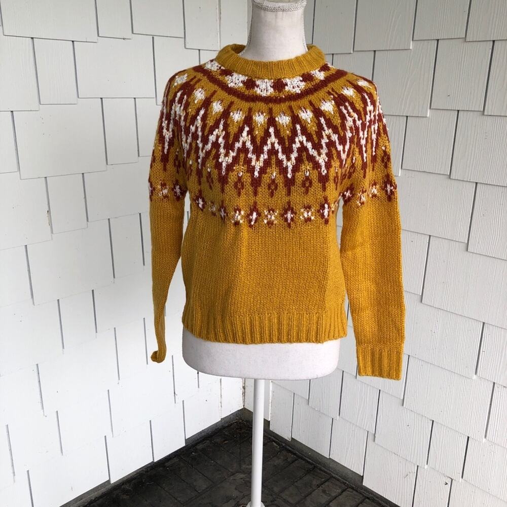 Hooked Up Women's Vanilla Combo Knit Mock Neck Fair Isle Pullover Sweater sz XS